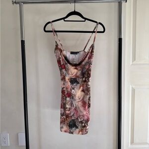PrettyLittleThing Pink Floral Satin Slip Dress